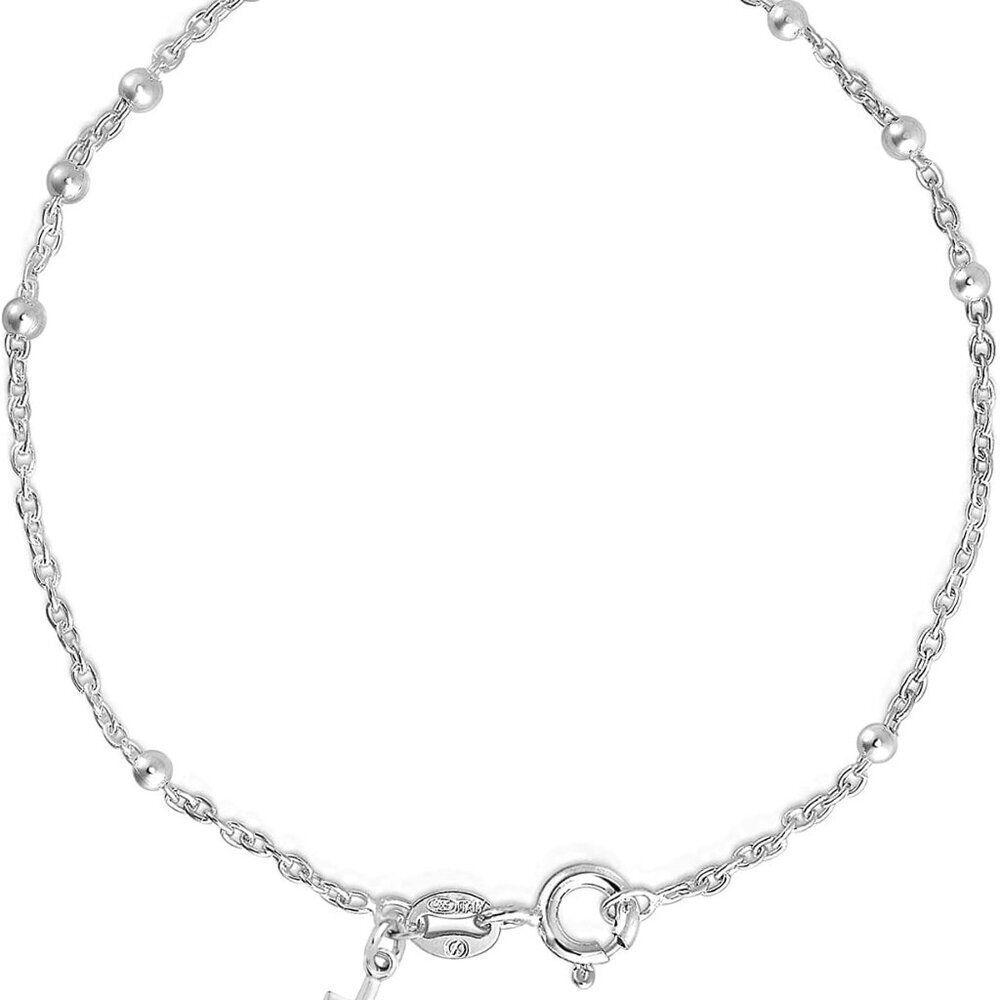 Sterling Silver Bead Chain Bracelet 7 Inches Women Gift Italy Durable Safe